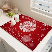 1pc Christmas Snowflake & Slogan Graphic Placemat, Modern Fabric Table Mat For Kitchen - Multicolor - View 8