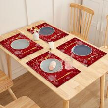 1pc Christmas Snowflake & Slogan Graphic Placemat, Modern Fabric Table Mat For Kitchen - Multicolor - View 2