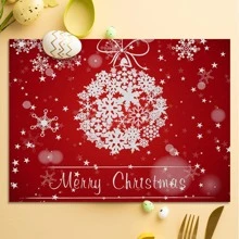 1pc Christmas Snowflake & Slogan Graphic Placemat, Modern Fabric Table Mat For Kitchen - Multicolor - View 1