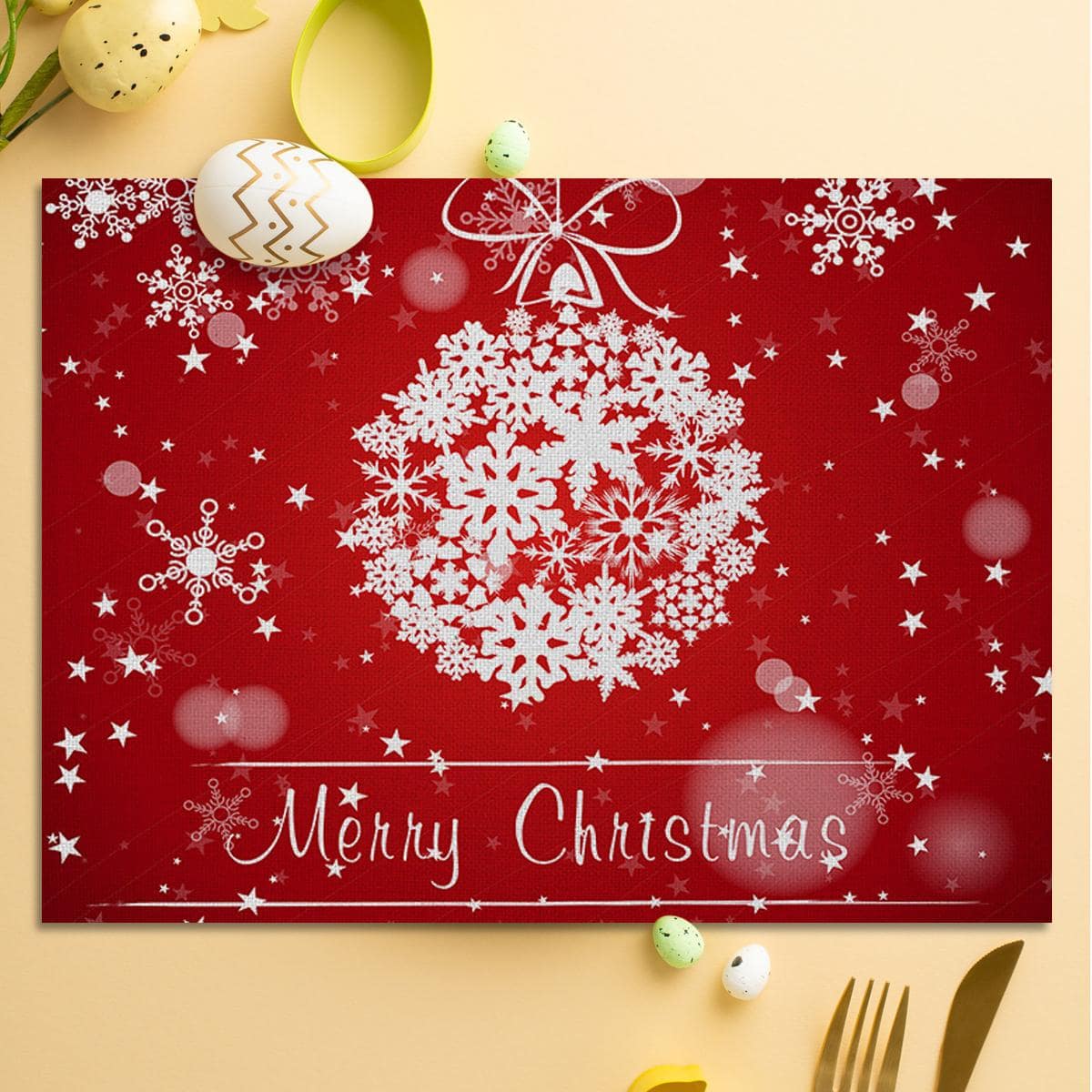 1pc Christmas Snowflake & Slogan Graphic Placemat, Modern Fabric Table Mat For Kitchen - Multicolor - View 1