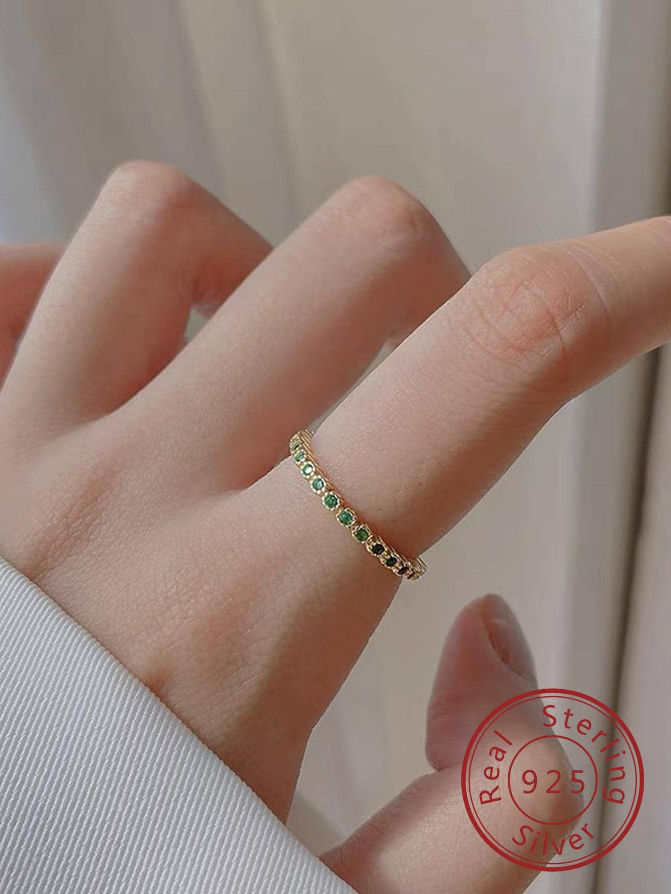 Cubic Zirconia Decor Sterling Silver Ring - Gold - View 1