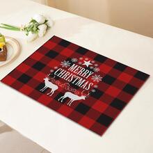 1 pieza Tapete de mesa alce de Navidad & con estampado de slogan moderno de tela para cocina - Multicolor - Ver 3