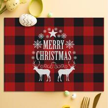 1 pieza Tapete de mesa alce de Navidad & con estampado de slogan moderno de tela para cocina - Multicolor - Ver 1