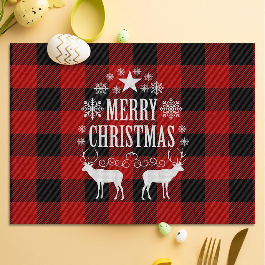 1 pieza Tapete de mesa alce de Navidad & con estampado de slogan moderno de tela para cocina - Multicolor - Ver 1