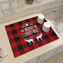 1 pieza Tapete de mesa alce de Navidad & con estampado de slogan moderno de tela para cocina - Multicolor - Ver 7