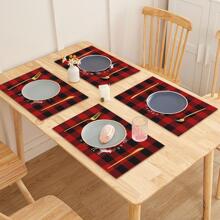 1 pieza Tapete de mesa alce de Navidad & con estampado de slogan moderno de tela para cocina - Multicolor - Ver 2