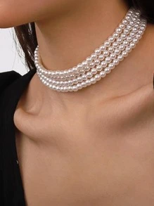 人造珍珠裝飾多層次項鍊 - 彩色 - 查看 2