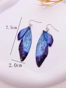 1 Đôi bông tai hình cánh ve sầu màu xanh lam bằng lá bạc - Nhiều màu - Xem 4