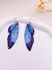1 Đôi bông tai hình cánh ve sầu màu xanh lam bằng lá bạc - Nhiều màu - Xem 2