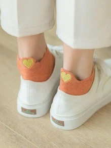 10pairs Women Heart Embroidery Fashion Ankle Socks, For Spring
