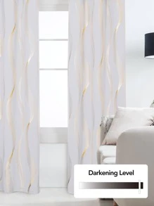 2pcs Blackout Curtains, 42 Width Wave Golden Foil Printed Room Darkening Curtains For Living Room,2 Panels - Greyish White - Xem 3