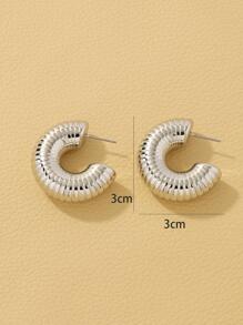 紋理質感設計圓耳環 - 銀色 - 查看 4