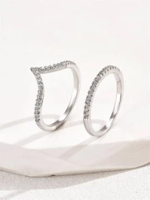 Cubic Zirconia Decor Ring - Silver - View 1