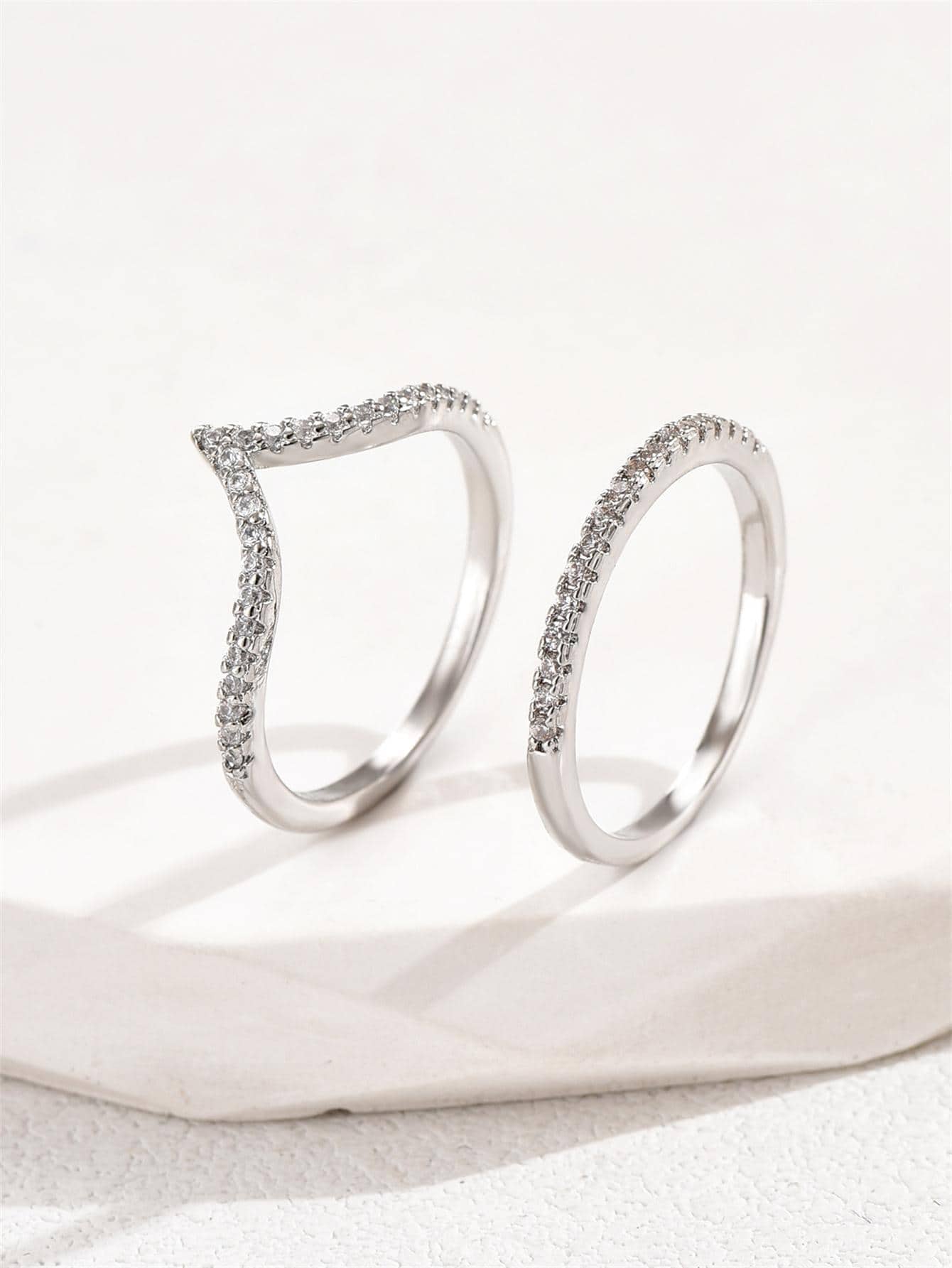 Cubic Zirconia Decor Ring - Silver - View 1