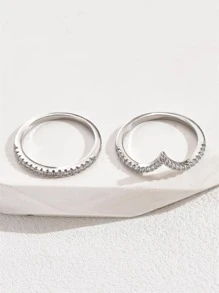 Cubic Zirconia Decor Ring - Silver - View 2