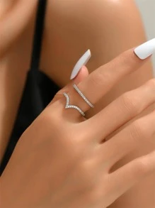 Cubic Zirconia Decor Ring - Silver - View 3