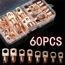 60pcs/set SC6-25 Electrical Wire Lug Connector Ring Copper Connectors Bare Cable Electrical Wire Crimp - Gold - View 1