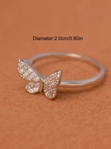 Nhẫn Trang Trí Bướm Đính Đá Cubic Zirconia - Bạc - Xem 3