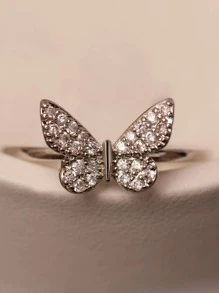 Nhẫn Trang Trí Bướm Đính Đá Cubic Zirconia - Bạc - Xem 2