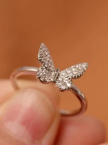Nhẫn Trang Trí Bướm Đính Đá Cubic Zirconia - Bạc - Xem 1