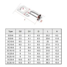 60pcs/set SC6-25 Electrical Wire Lug Connector Ring Copper Connectors Bare Cable Electrical Wire Crimp - Gold - View 5