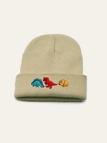 1pc Unisex Dinosaur Embroidered Y2K Style Knit Hat, Suitable For Skiing, Autumn And Winter Outings, Breathable And Warm, Versatile - Beige - View 1