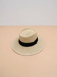 1入組女士織帶裝飾波西米亞草編帽適合夏天 - 米色 - 查看 6