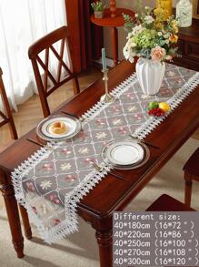 1入組花卉刺繡長方桌布 - 彩色 - 查看 2