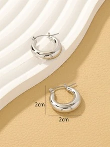 極簡圓耳環 - 銀色 - 查看 1
