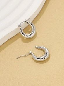 極簡圓耳環 - 銀色 - 查看 4