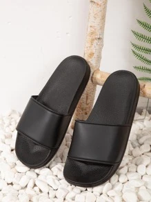 女士極簡單帶時尚浴室拖鞋 - 黑色 - 查看 6