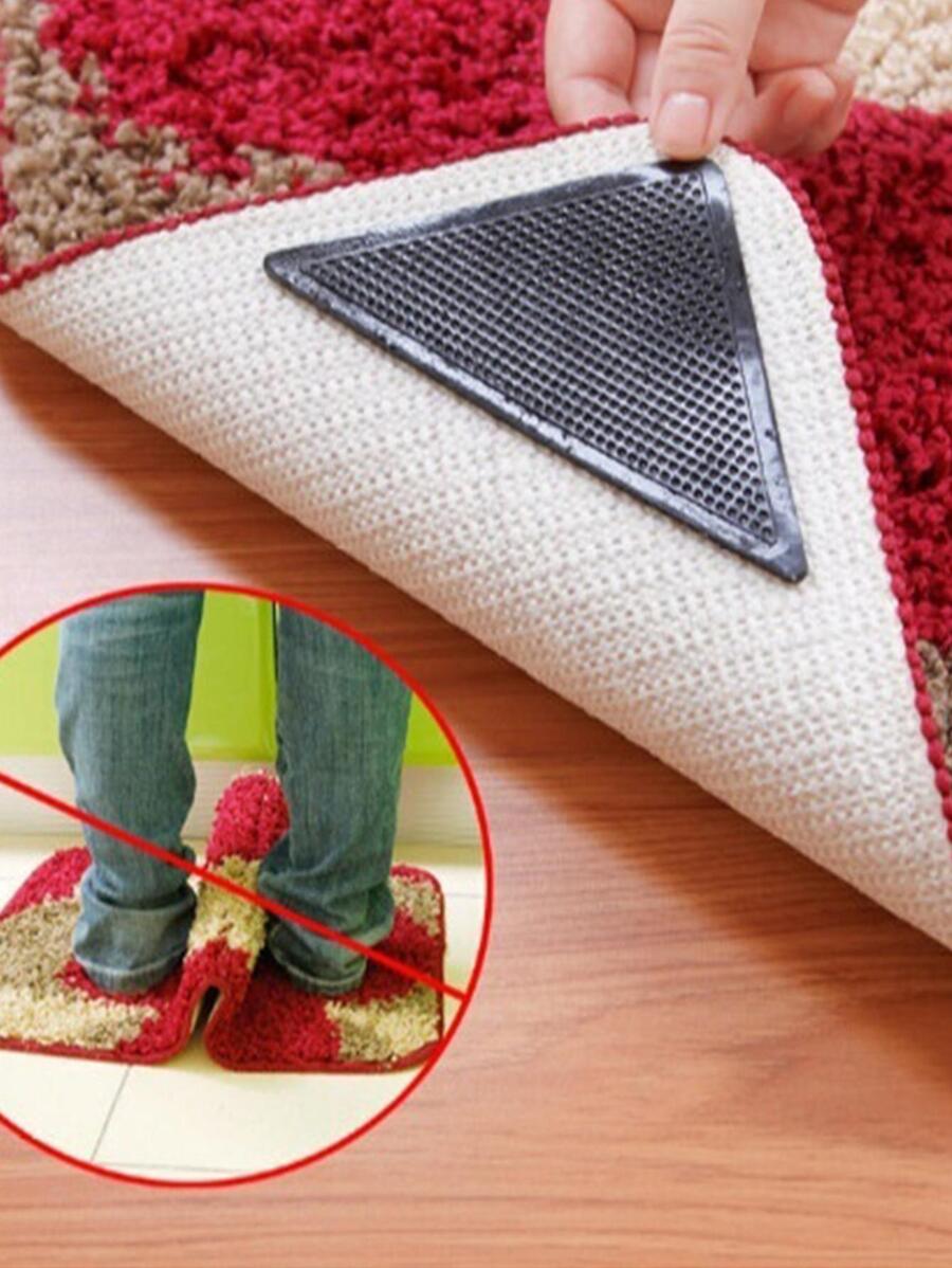 4pcs Non-Trace Removable Rug Tape For Floor Mat - Black - View 1
