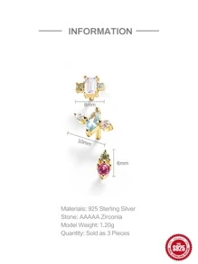 3 cái/bộ Bông tai trang trí bằng đá khối Zirconia - Kim cương màu vàng - Xem 3