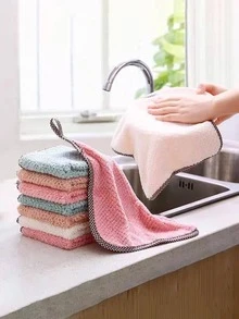 3入組格紋圖案清潔現代纖維吸水清潔抹布 - 彩色 - 查看 2