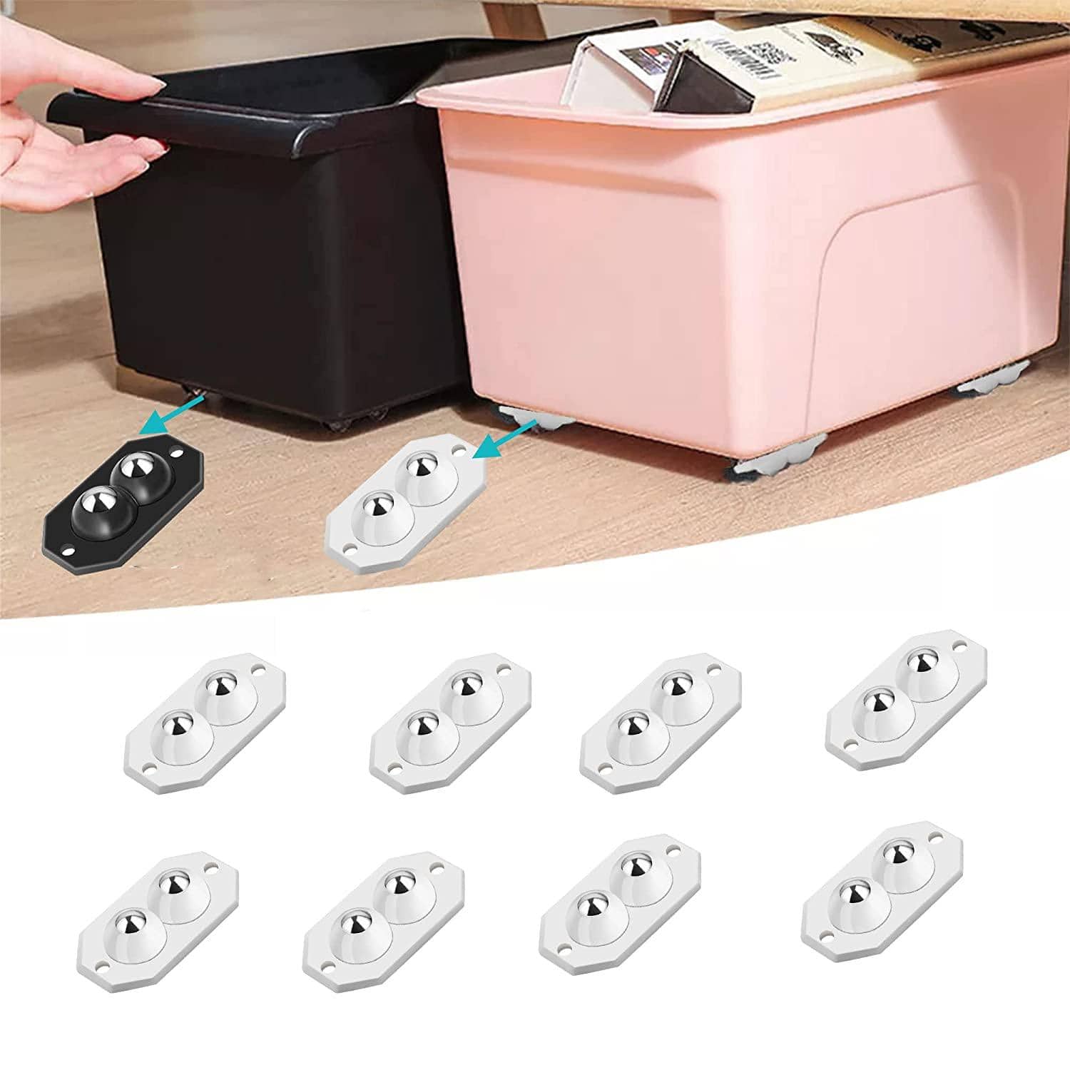 8入組多功能可旋轉自粘萬向輪 - 白色 - 查看 1