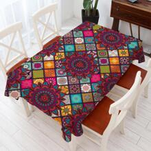 1條波西米亞風格幾何圖案桌布,明亮顏色和紅色、藍色、金色、綠色圖案組合,仿亞麻布料,適用於桌面裝飾 - 彩色 - 查看 1