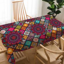 1條波西米亞風格幾何圖案桌布,明亮顏色和紅色、藍色、金色、綠色圖案組合,仿亞麻布料,適用於桌面裝飾 - 彩色 - 查看 5
