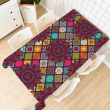 1條波西米亞風格幾何圖案桌布,明亮顏色和紅色、藍色、金色、綠色圖案組合,仿亞麻布料,適用於桌面裝飾 - 彩色 - 查看 3