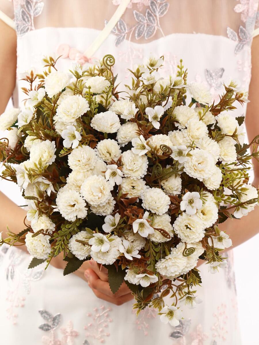 1pc Plastic Artificial Flower Bouquet, Modern Fake Flower For Wedding, Home Decor - White - View 1