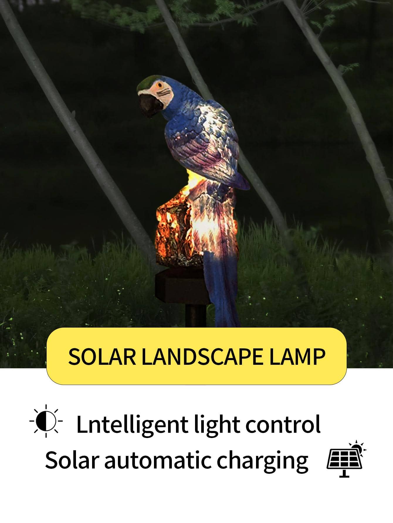 1 đèn năng lượng mặt trời bằng nhựa, đèn lối đi năng lượng mặt trời chống thấm nước thiết kế hình con vẹt sáng tạo cho sân vườn, đèn chiếu sáng ngoài trời cho lối đi, sân, hiên - Màu xanh lam - Xem 1