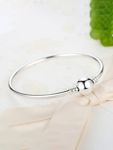 Ball Decor Sterling Silver Bangle - Silver - View 5