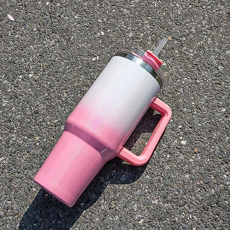 40oz Large Capacity Rainbow Pearl Glittering Water Bottle, Stainless Steel Insulated Tumbler, With Straw & Lid, Available In Various Colors, Suitable For Kids And Adults, Outdoor Camping Insulated Water Bottle, Stainless Steel Travel Mug, Non Tumbler - Multicolor - View 1