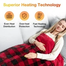 [5 Year Warranty] WOOMER Electric Heated Throw Blanket(50"x 60"), Soft Fast Heating throw with Multi-Color Option, 4 Heating Levels & 4H Auto Off, Machine Washable, Over-Heat Protection
