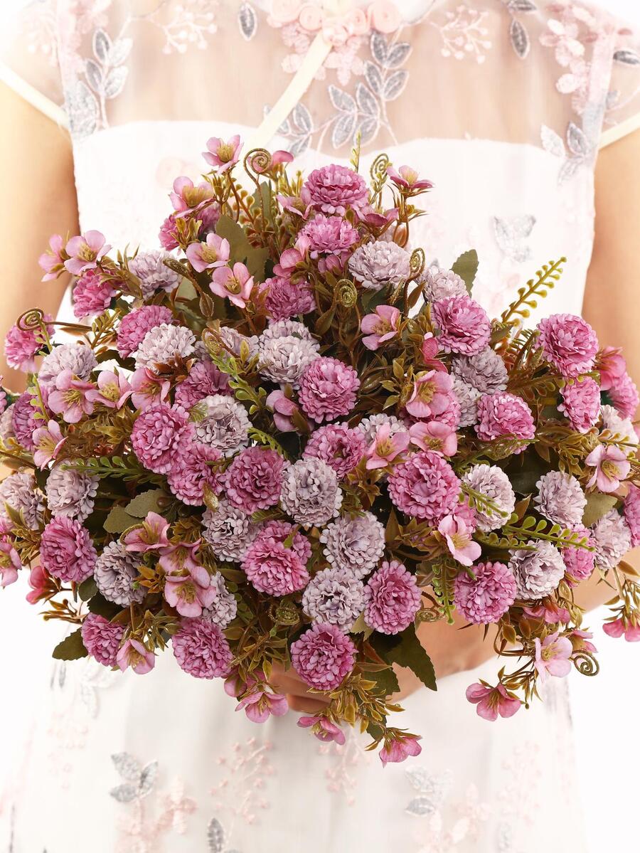 1pc Plastic Artificial Flower Bouquet, Modern Fake Flower For Wedding, Home Decor - Dusty Purple - View 1