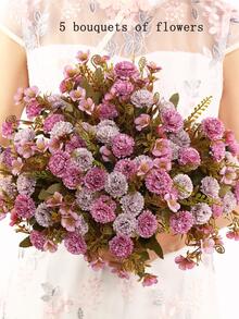 1pc Plastic Artificial Flower Bouquet, Modern Fake Flower For Wedding, Home Decor - Dusty Purple - View 5
