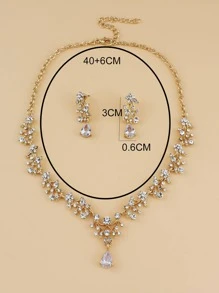 3pcs/set Elegant Rhinestone Flower Necklace & Drop Earring For Women For Prom Party Banquet Wedding - Yellow Gold - View 3