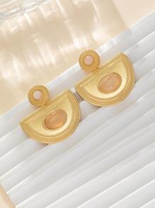 1pair Bohemian Pink Stone Semicircle Dangle Earrings For Women For Summer Vacation Beach Party Travel