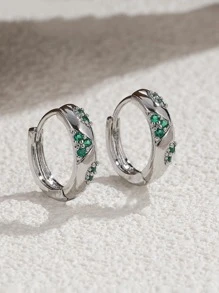 方晶鋯石裝飾圓耳環 - 彩色 - 查看 2