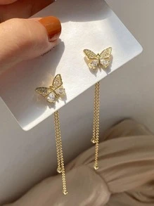 CVNANA Bông tai thả bướm rhinestone - Vàng - Xem 1