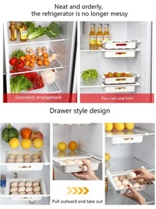 2 piezas Bandeja gruesa para huevos de refrigerador, contenedor tipo cajón para frutas y verduras, caja colgante para preservar la frescura de la fruta - Blanco - Ver 4